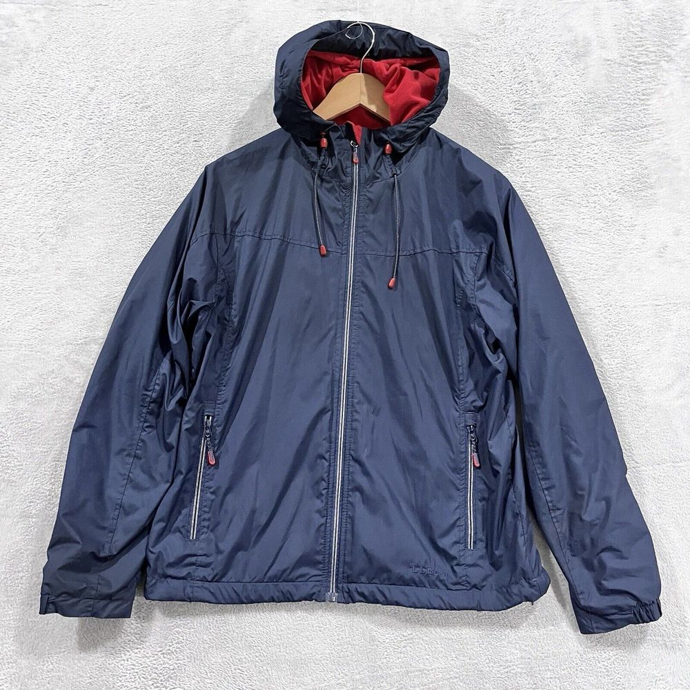 L.L. Bean Jacket Men's Small Windbreaker‎ Full Zip Hood Navy Blue Rain Coat